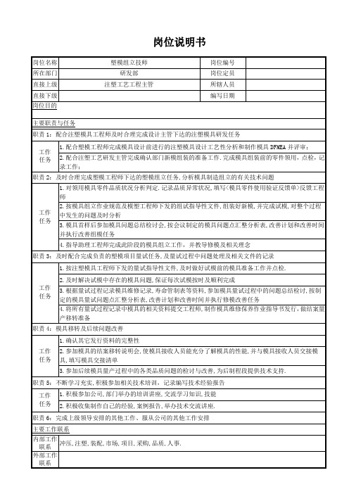 塑模组立技师 岗位说明书