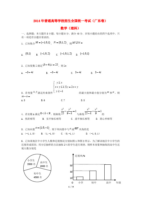 2014年普通高等学校招生全国统一考试数学理试题(广东卷,含答案)