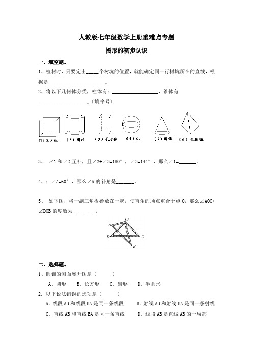 人教版七年级数学上册重难点专题图形的初步认识及答案