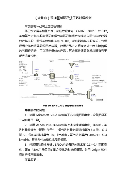 （大作业）苯加氢制环己烷工艺过程模拟