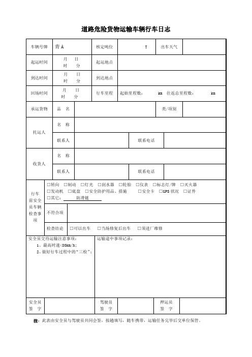危险货物运输车辆行车日志表