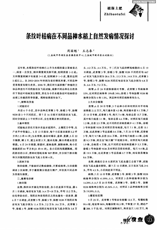 条纹叶枯病在不同品种水稻上自然发病情况探讨