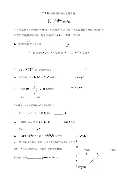 上海市杨浦高级中学高三3月月考数学(文理)试题含答案.doc