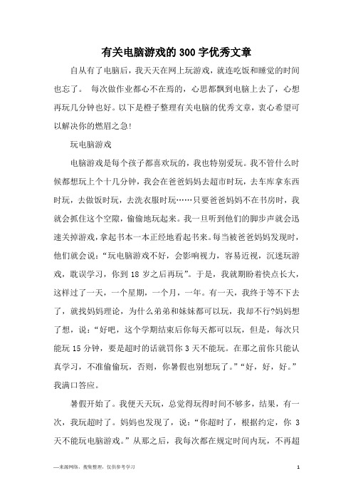 有关电脑游戏的300字优秀文章