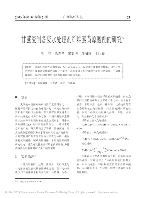 甘蔗渣制备废水处理剂纤维素黄原酸酯的研究