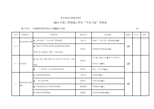 平安工地考核表3季度