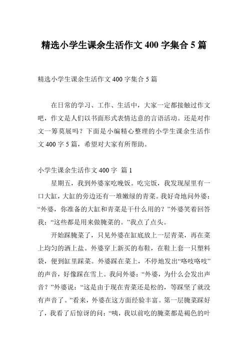 精选小学生课余生活作文400字集合5篇
