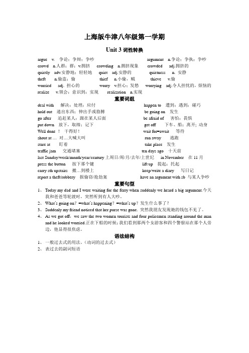 上海版牛津八年级第一学期知识点总结 unit 3 词性转换,重点短语,重点句型