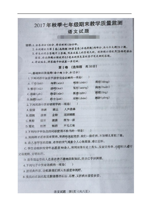 四川省广元市苍溪县七年级语文上学期期末考试试题(扫描版)新人教版