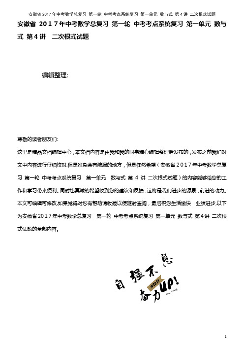 中考数学总复习 第一轮 中考考点系统复习 第一单元 数与式 第4讲 二次根式试题(2021学年)