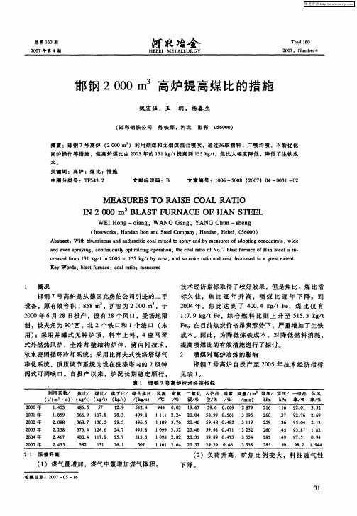 邯钢2000m 3高炉提高煤比的措施