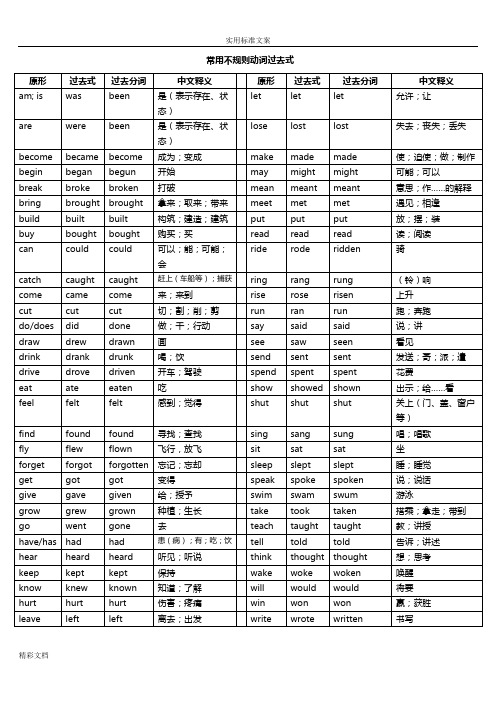 新概念一常用不规则过去式、过去分词