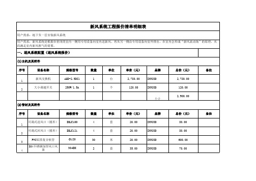 新风系统工程报价清单明细表