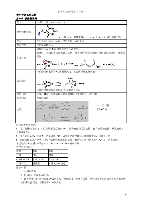 药物化学重点笔记(打印版)