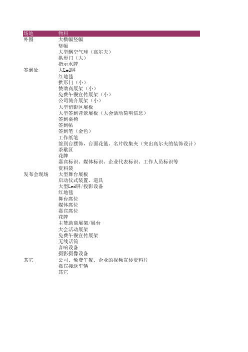 新闻发布会布置所需物料清单