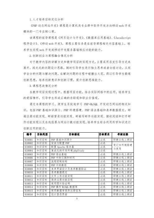 PHP网站开发项目式教程课程标准教案