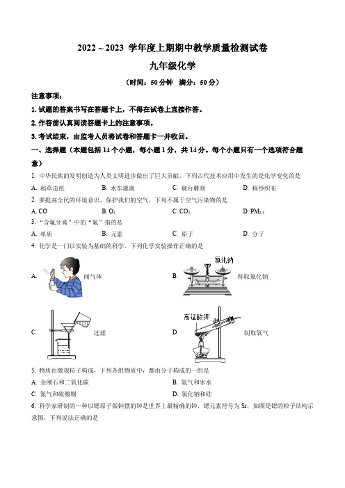 河南省新乡市河南师范大学附属中学2022-2023学年九年级上学期期中化学试题(含答案与解析)