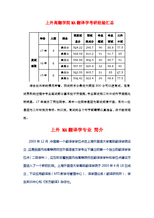 上外高翻学院MA翻译学考研经验汇总