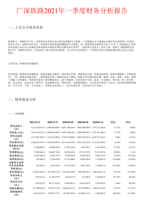 广深铁路2021年一季度财务分析报告