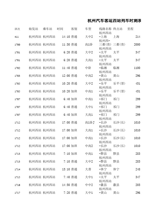 杭州西站列车时刻表
