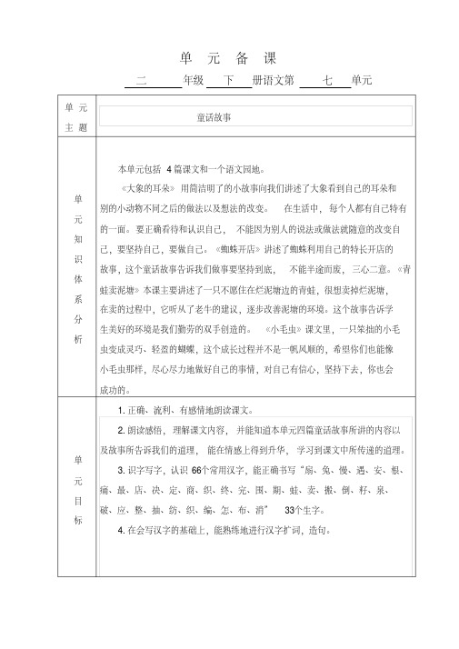 部编人教版二年级语文下册第七单元集体备课