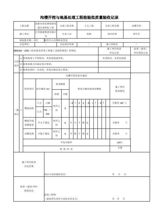 市政给排水管道工程检验批质量验收记录表