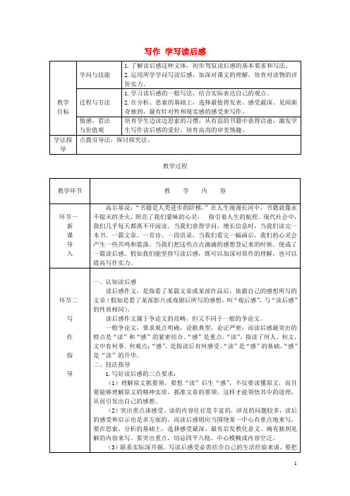 2024_2025学年八年级语文下册第三单元写作学写读后感教案新人教版