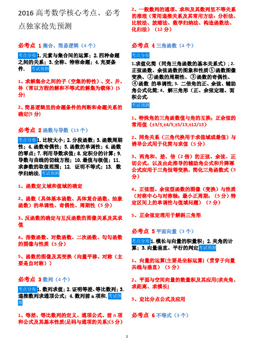 2016高考数学核心考点