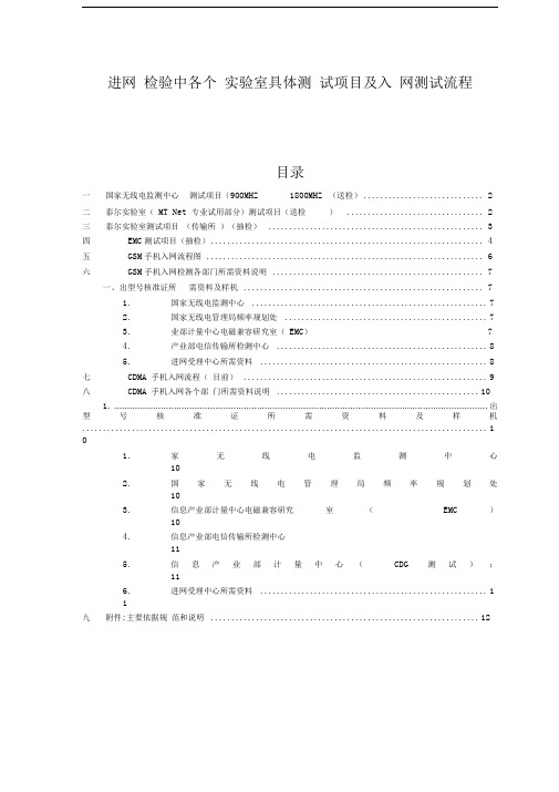 进网检验中各个试验室具体测试项目