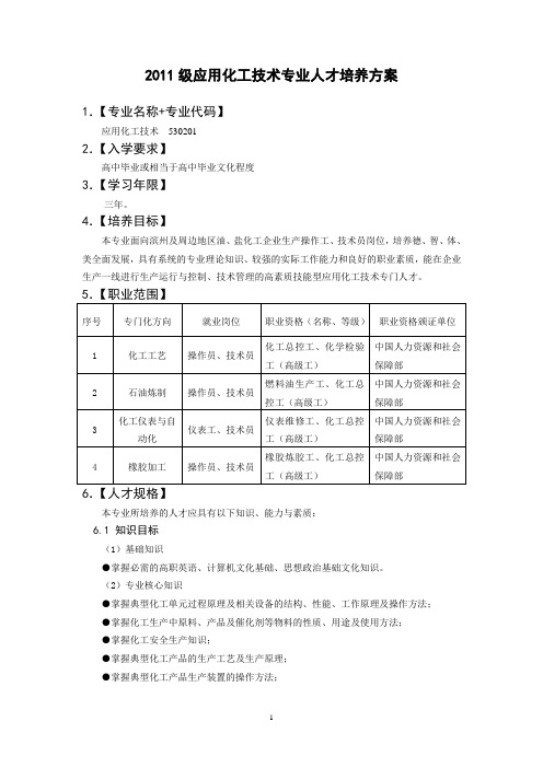 某高职应用化工技术专业人才培养方案