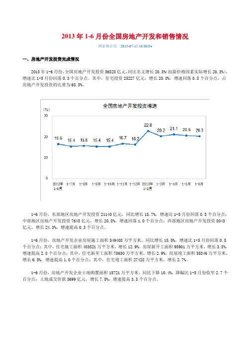 2013年1至6月份全国房地产开发和销售情况