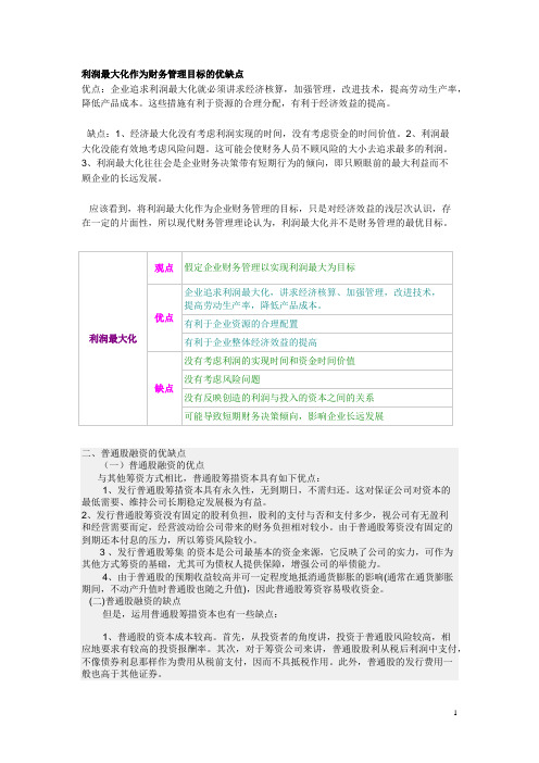 利润最大化作为财务管理目标的优缺点