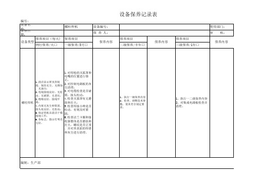 23种设备三级保养记录表