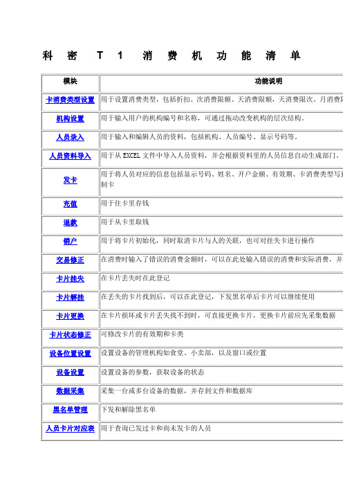 科密T消费机功能及使用说明