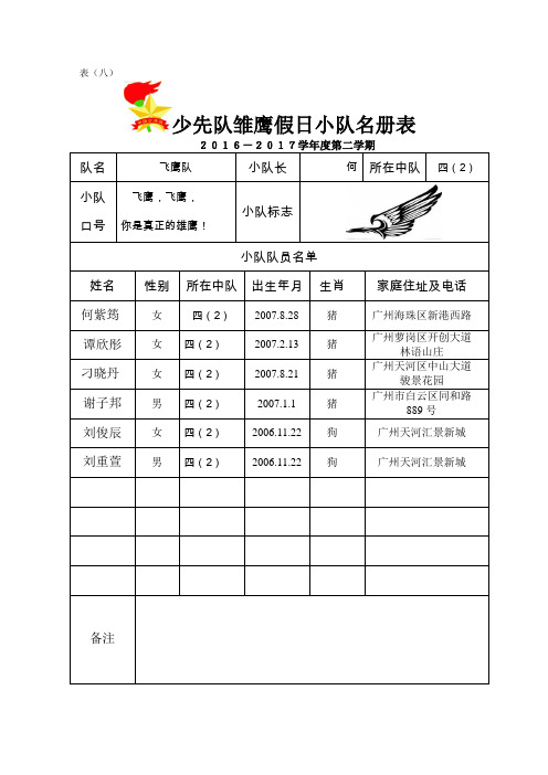 8-9少先队雏鹰小队活动记录册