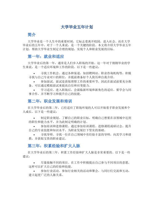 大学毕业五年计划