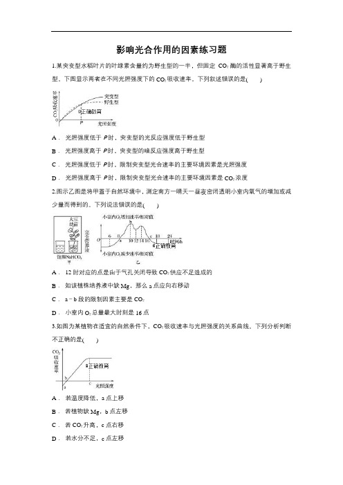 2019届高考生物一轮复习对点精选训练：影响光合作用的因素(含解析)