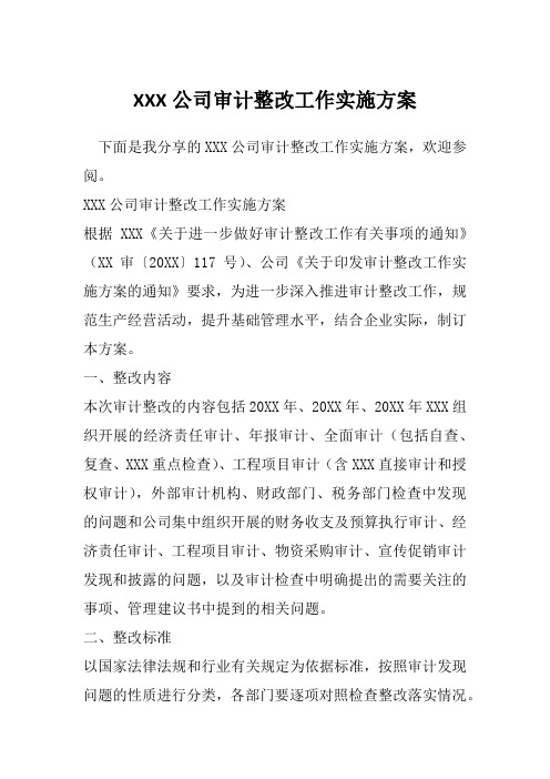 XXX公司审计整改工作实施方案