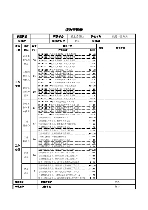 能源计量专员绩效考核表