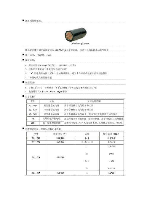 通用橡套软电缆