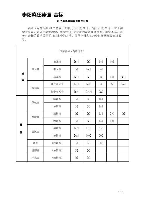 48个英语音标发音表及口型