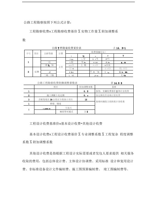 工程勘察设计费用计价标准