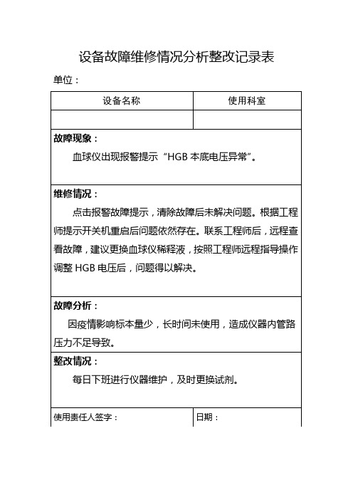 设备故障维修情况分析整改记录表