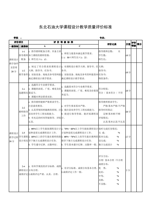 东北石油大学课程设计教学质量评价标准