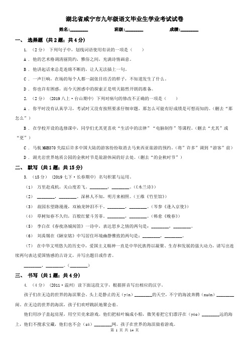 湖北省咸宁市九年级语文毕业生学业考试试卷