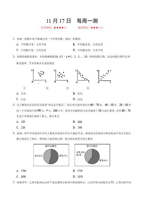 每周一测- 一题君2020年高考数学(理)一轮复习