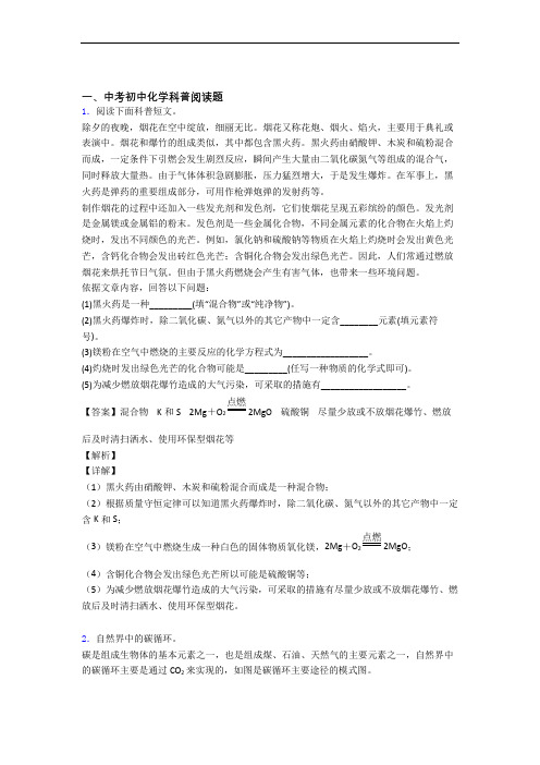 中考化学压轴题专题复习——科普阅读题的综合含详细答案