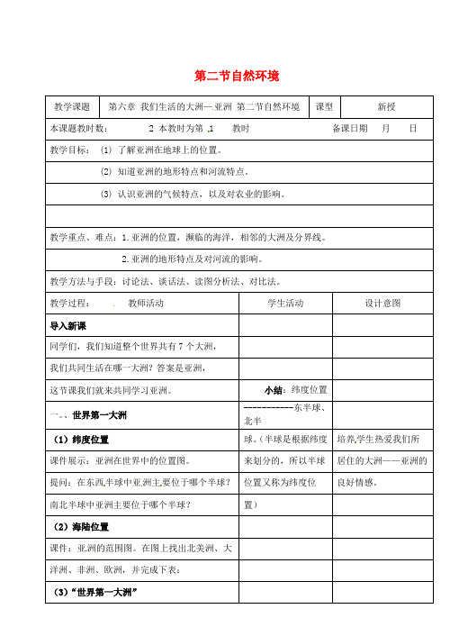 江苏省昆山市锦溪中学七年级地理下册 6.2 自然环境教案(1)(新版)新人教版