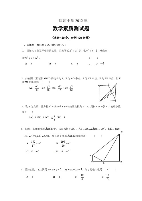 2012数学素质测试题