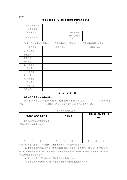 武汉住房公积金-住房公积金网上汇(补)缴委托收款业务登记表